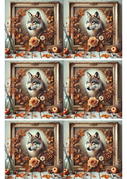 Rice Paper For Decoupage Wolf in Autumn Collage Cat. No. 2661