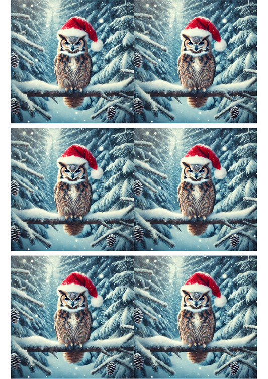 Rice Paper For Decoupage Owl In Winter With Hat 2 Collage Cat. No. 2673