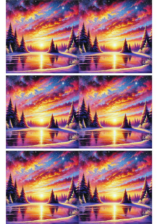 Rice Paper For Decoupage Winter Sunset Collage Cat. No. 2679