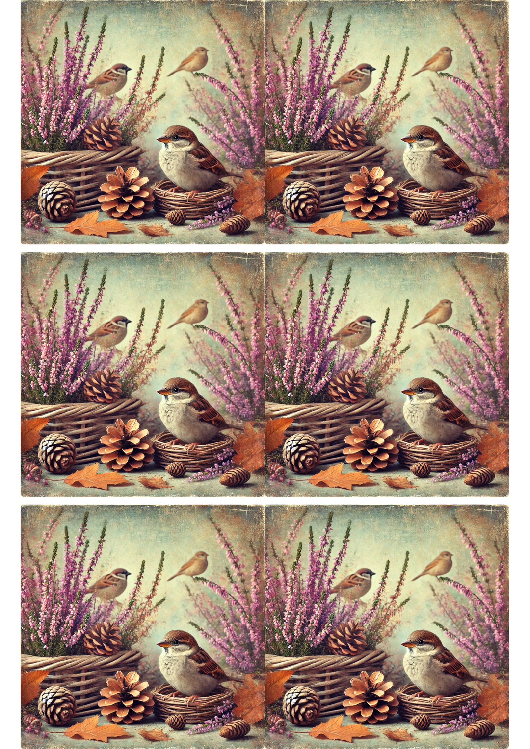 Rice Paper For Decoupage Sparrow in Autumn Collage Cat. No. 2785