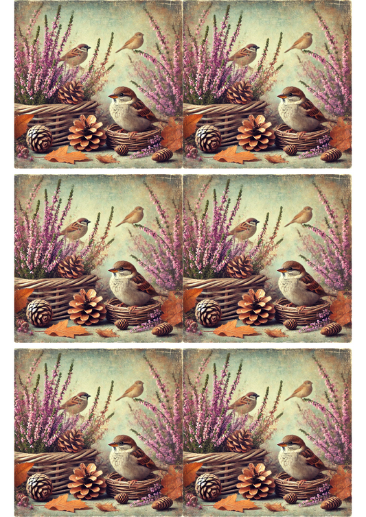 Collage de gorriones en otoño con papel de arroz para decoupage Cat. No. 2785