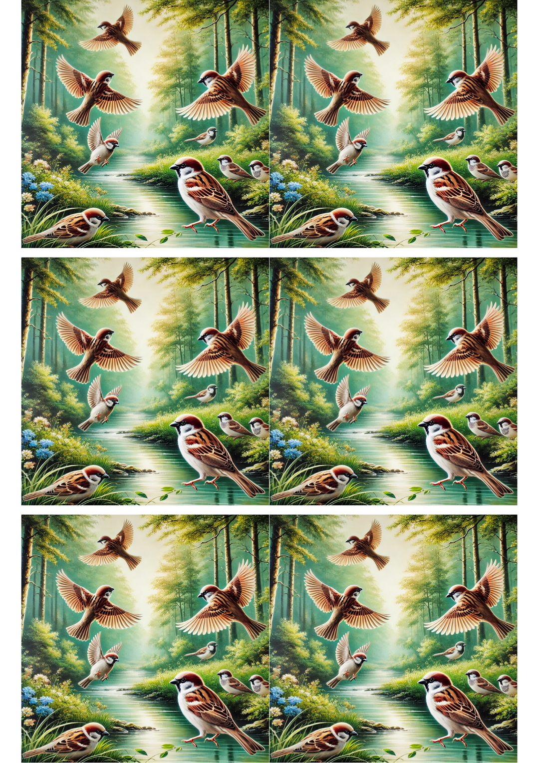 Reispapier für Decoupage-Collage „Spatzen auf dem Fluss“, Kat. Nr. 2695