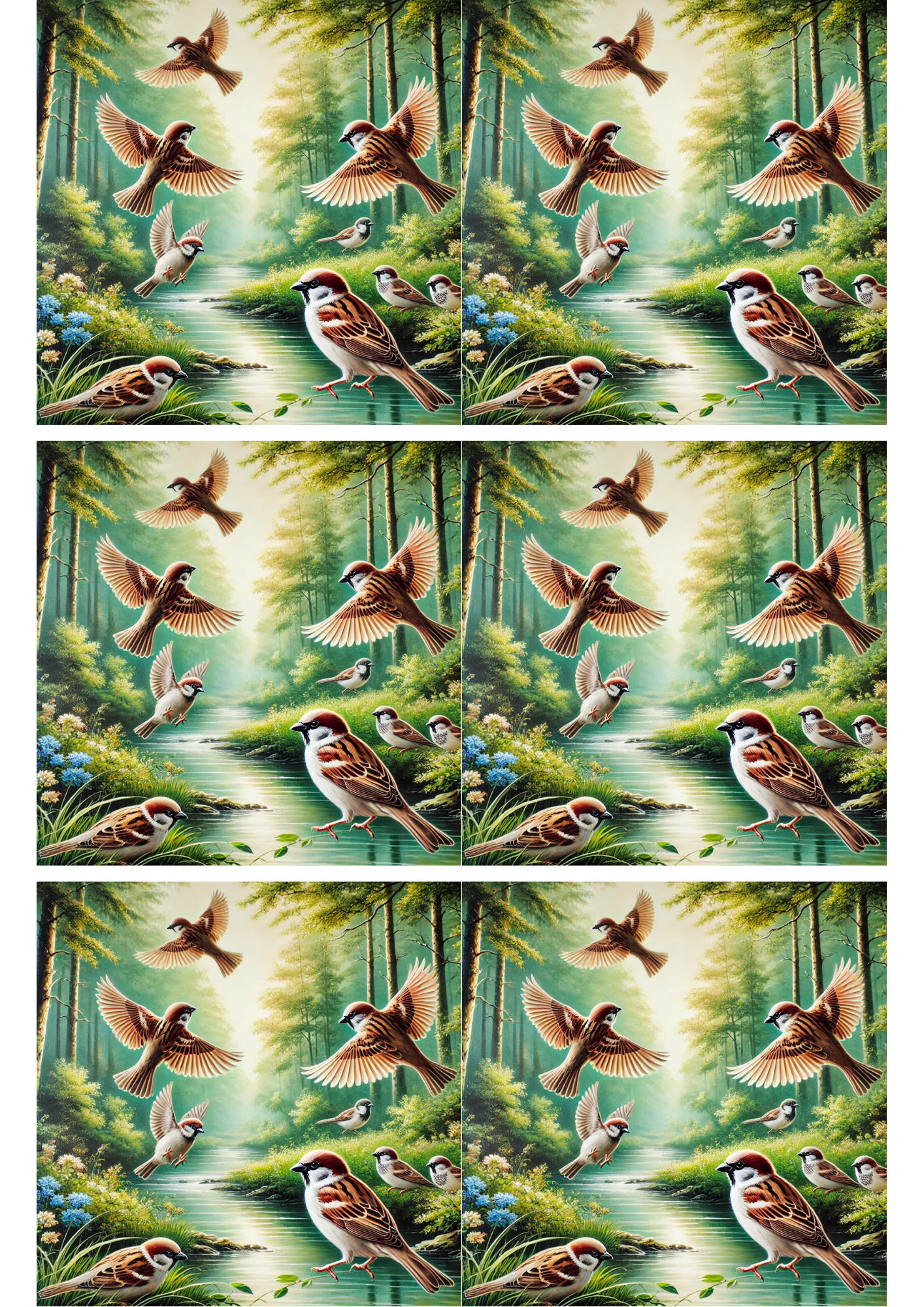 Rice Paper For Decoupage Sparrows on the River Collage Cat. No. 2695