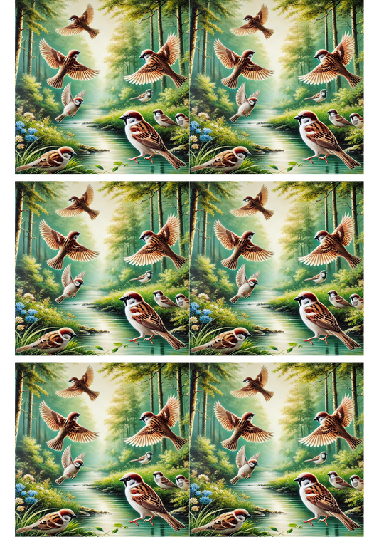 Rice Paper For Decoupage Sparrows on the River Collage Cat. No. 2695