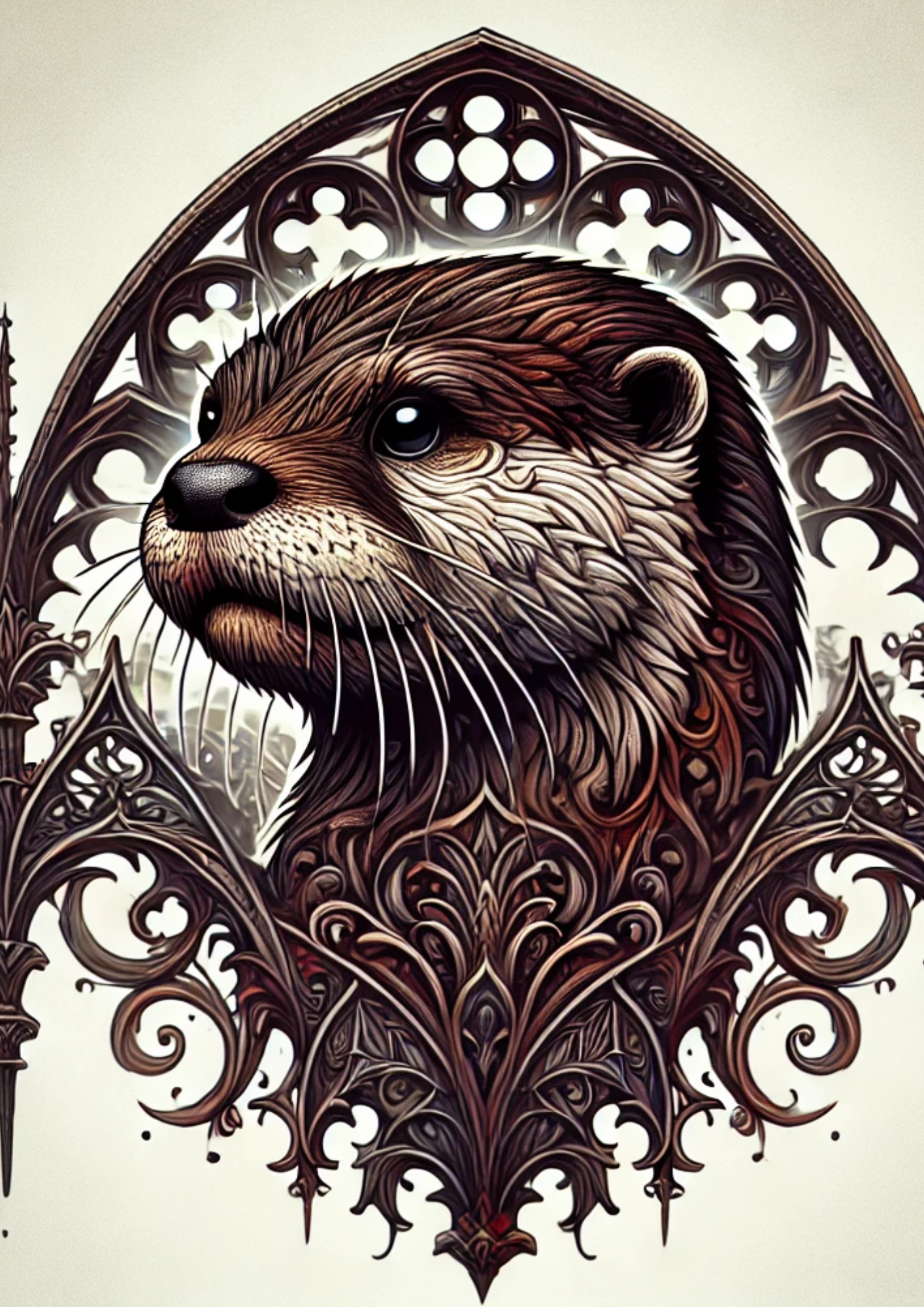 Rice Paper For Decoupage Otter In Gothic Style Full Cat. No. 2688