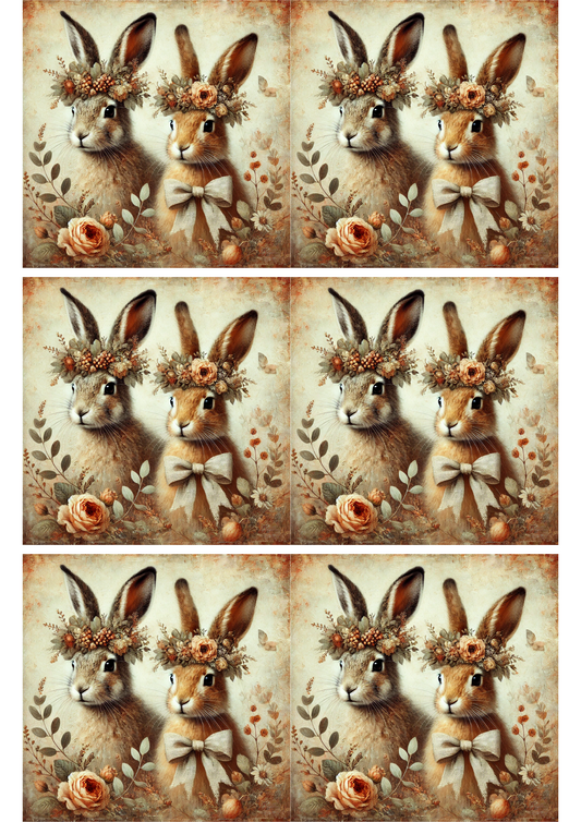 Rice Paper For Decoupage Hares in Autumn Collage Cat. No. 2723