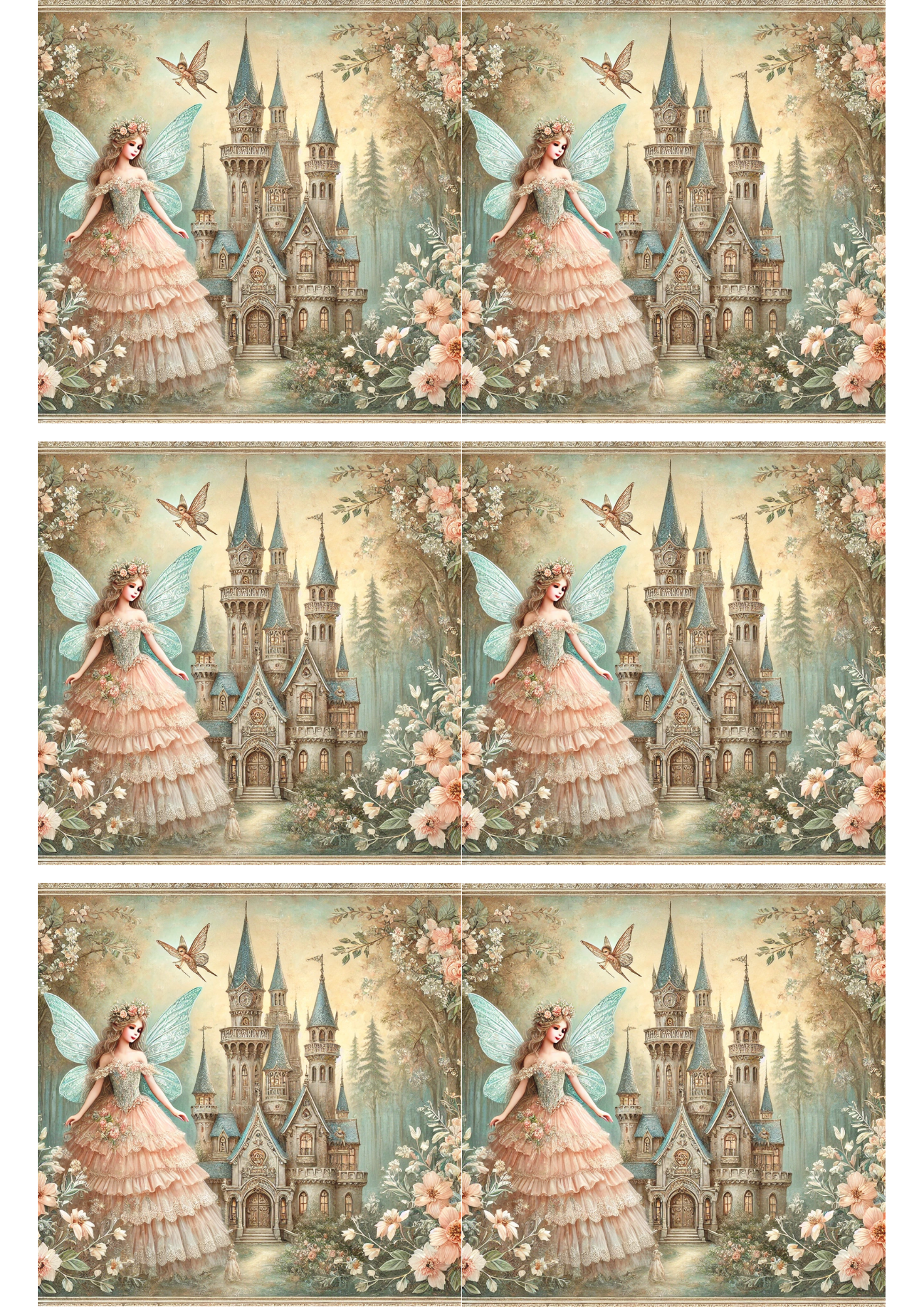 Papel de arroz para decoupage Collage Shabby Chic de castillos y princesas Cat. N.º 2929