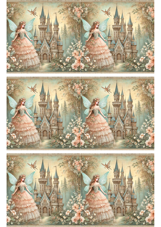 Rice Paper For Decoupage Castle and Princess Shabby Chic Collage Cat. No. 2929