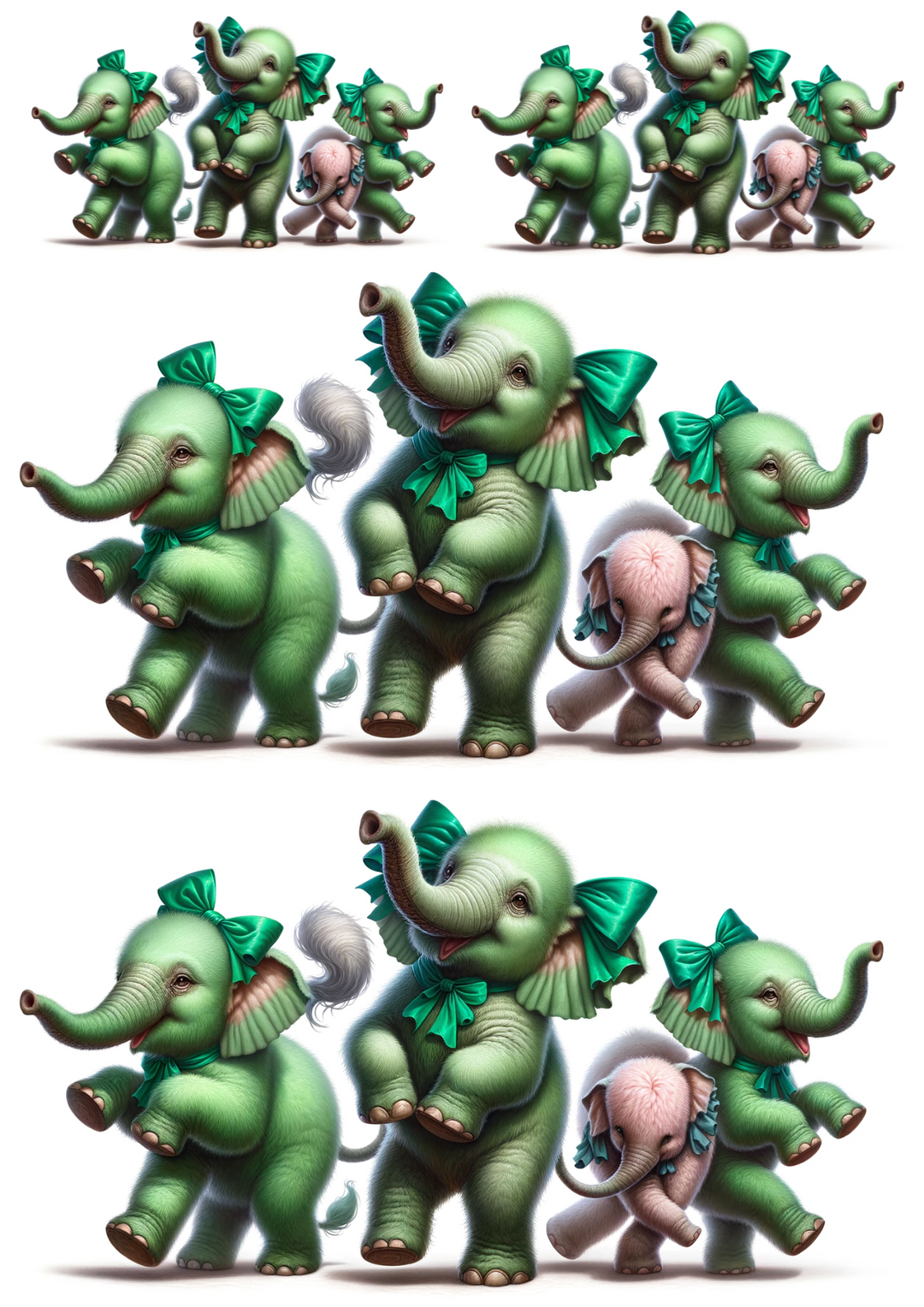 Rice Paper For Decoupage Green Dancing Elephants 2 Collage Cat. No. 491