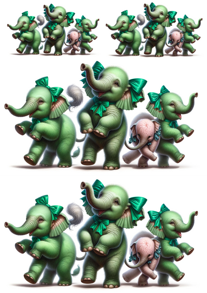 Rice Paper For Decoupage Green Dancing Elephants 2 Collage Cat. No. 491