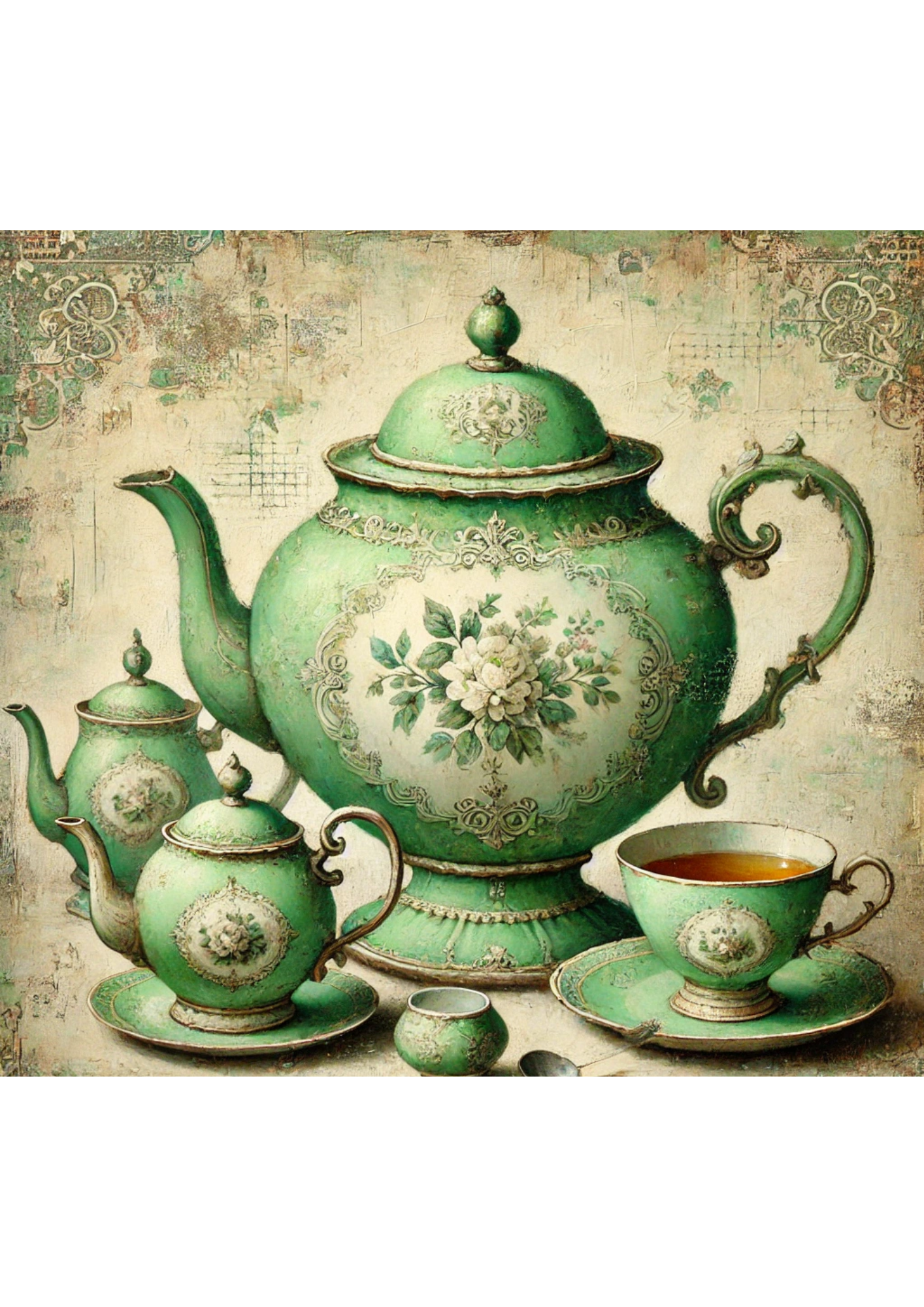 Rice Paper For Decoupage Green Teapot Full Cat. No. 2734