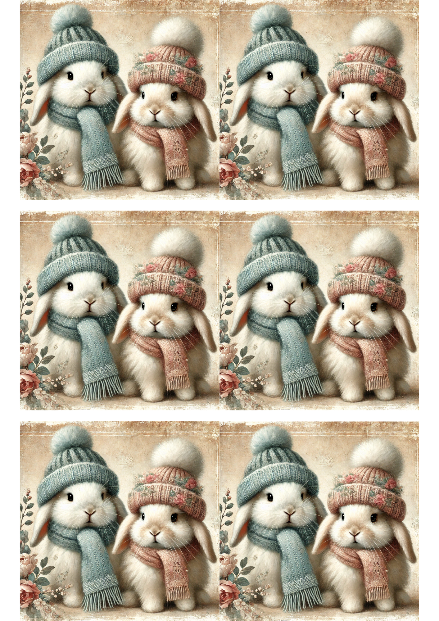 Rice Paper For Decoupage Bunnies in Hats Shabby Chic Collage Cat. No. 2931